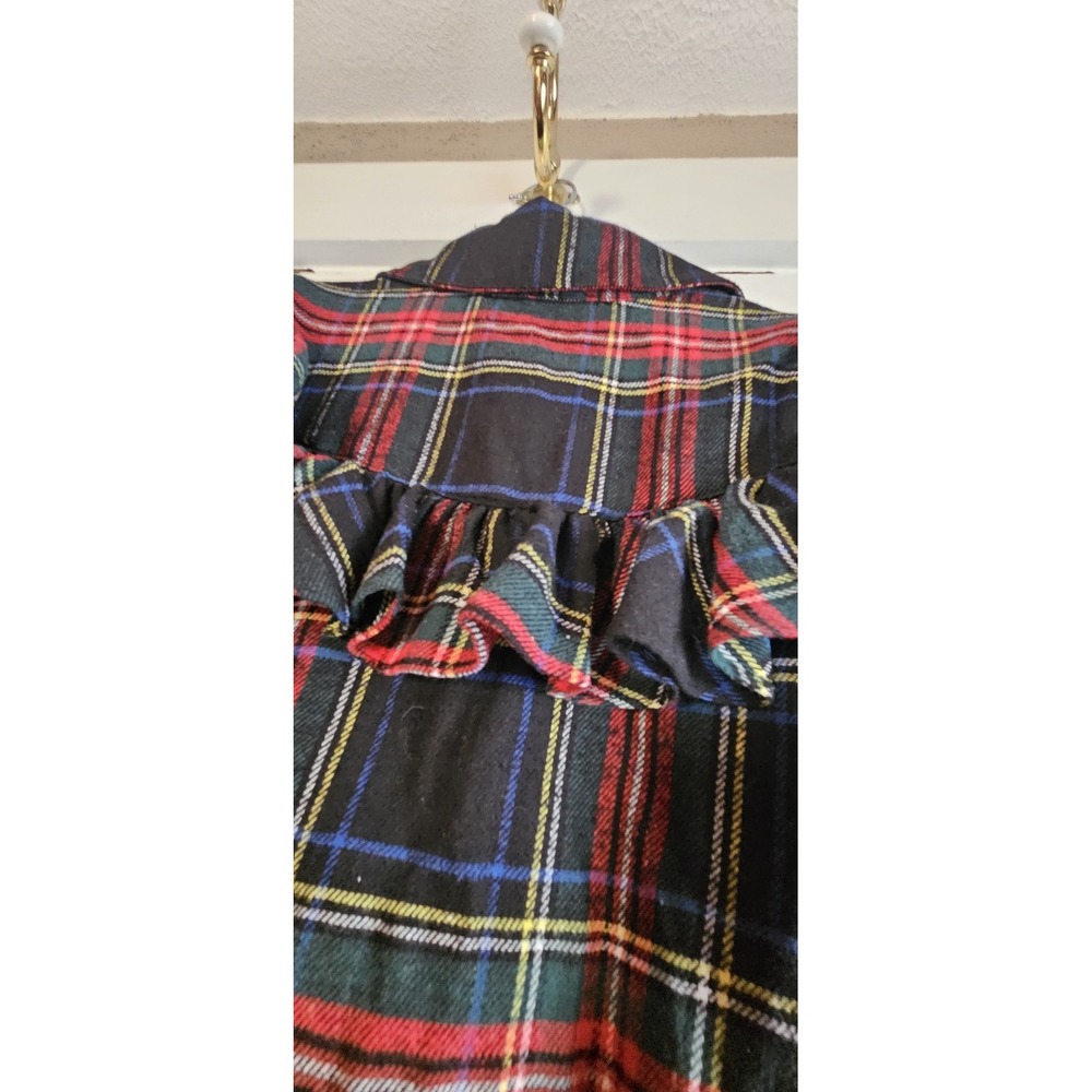 NWT FRANCESCA'S blue rain woman's M shirt dress plaid Christmas ruffles - Picture 6 of 8